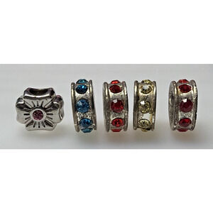 Vtg Lot of 5 Rhinestone Spacer Beads Floral Silver